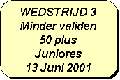 Afgeronde rechthoek: WEDSTRIJD 3
Minder validen
50 plus
Juniores
13 Juni 2001