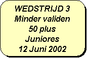 Afgeronde rechthoek: WEDSTRIJD 3
Minder validen
50 plus
Juniores
12 Juni 2002