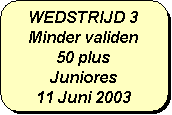Afgeronde rechthoek: WEDSTRIJD 3
Minder validen
50 plus
Juniores
11 Juni 2003